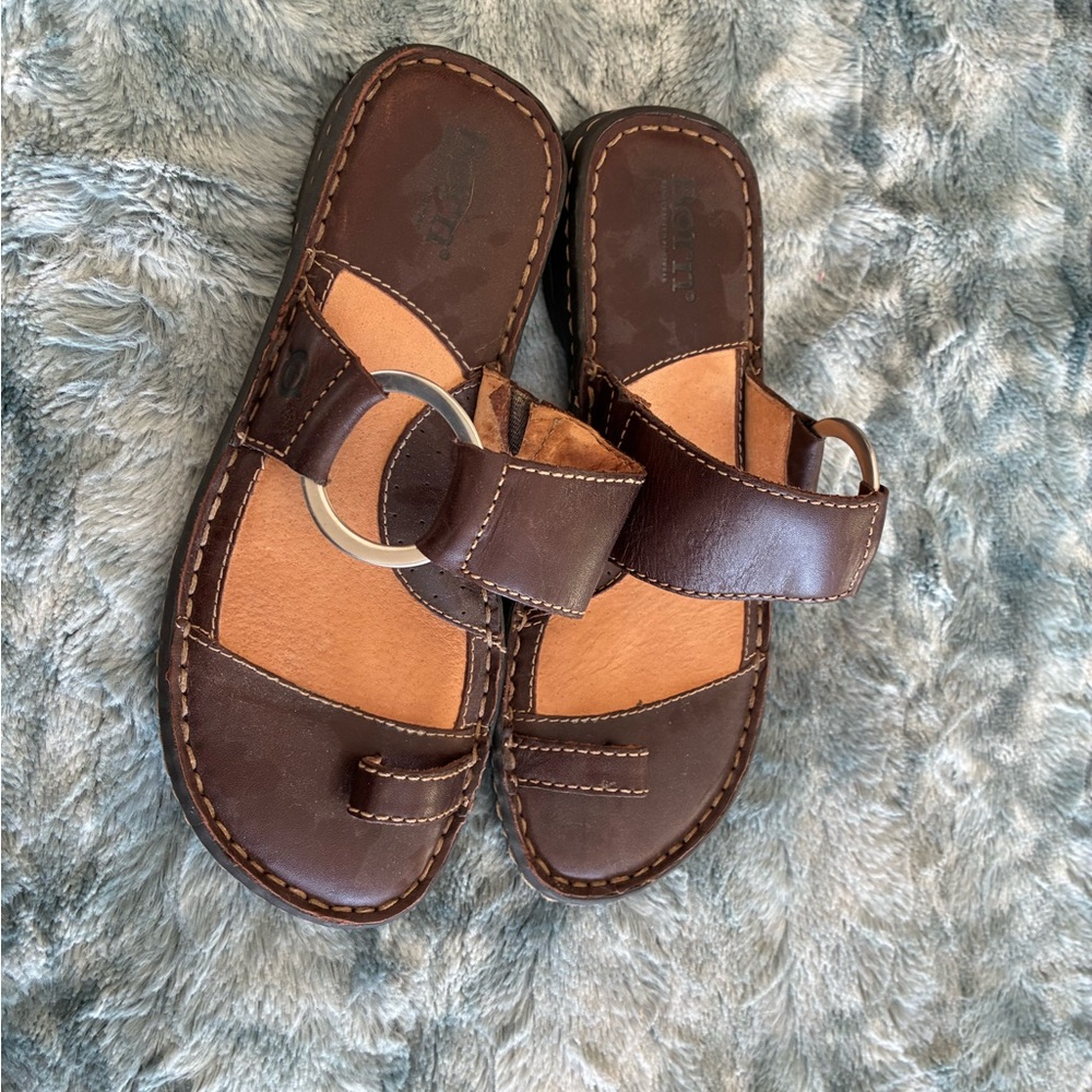Born Brown Leather Sandals with Silver Buckle